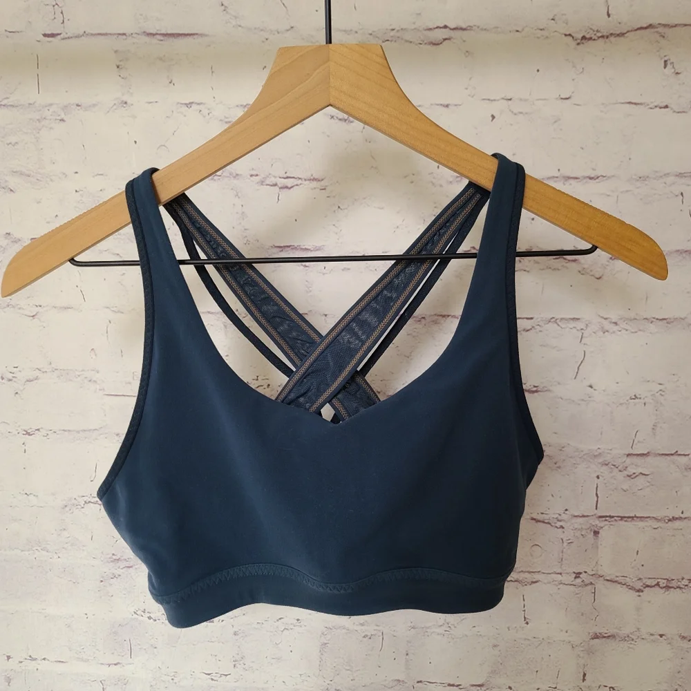 Athleta Transendence Powervita Teal Strappy Cross Back Sports Bra Small